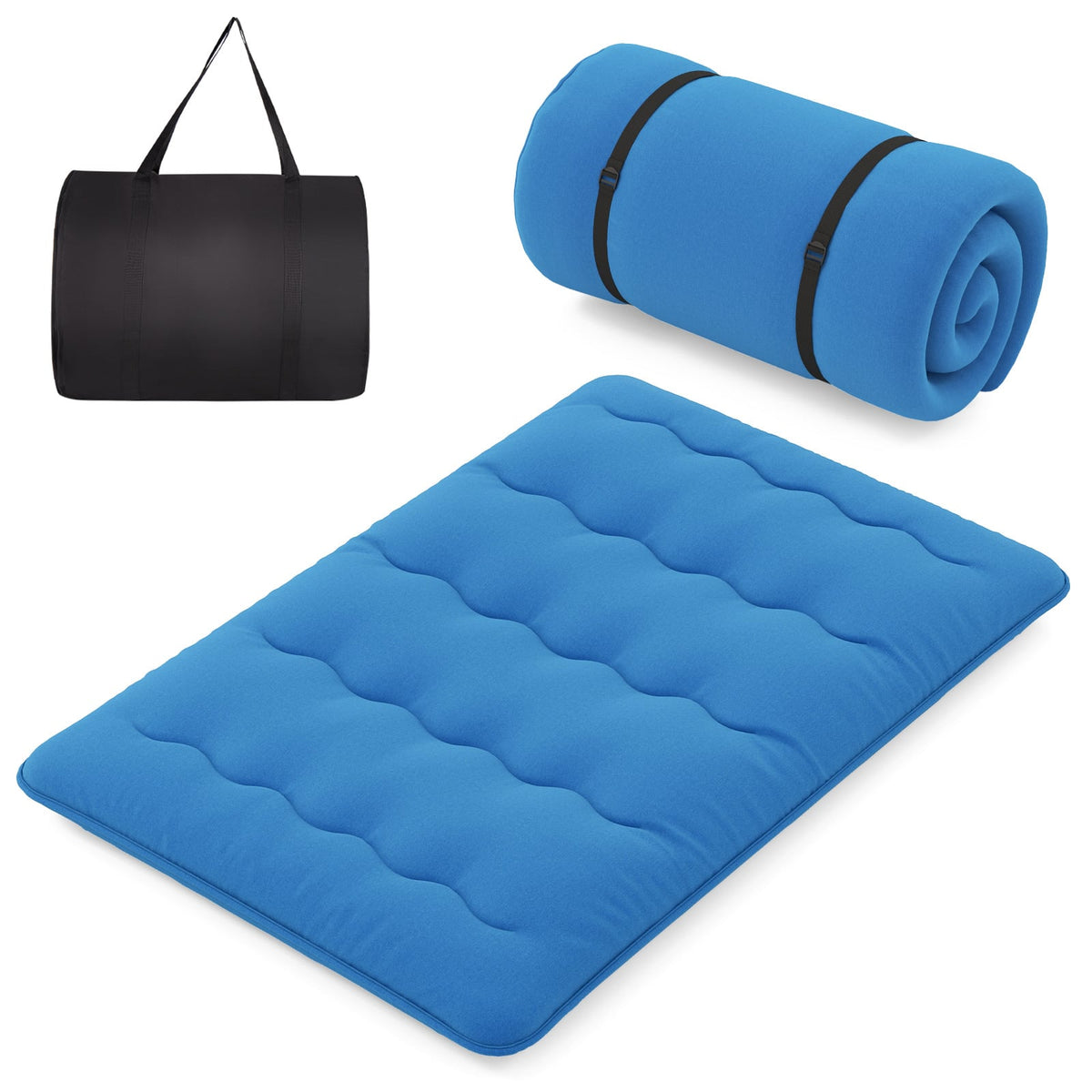 Foldable Futon Mattress with Washable Cover and Carry Bag for Camping Blue-Full Size-Mattresses-DECOROLALA