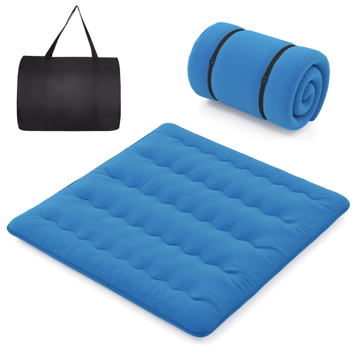 Foldable Futon Mattress with Washable Cover and Carry Bag for Camping Blue-King Size-Mattresses-DECOROLALA