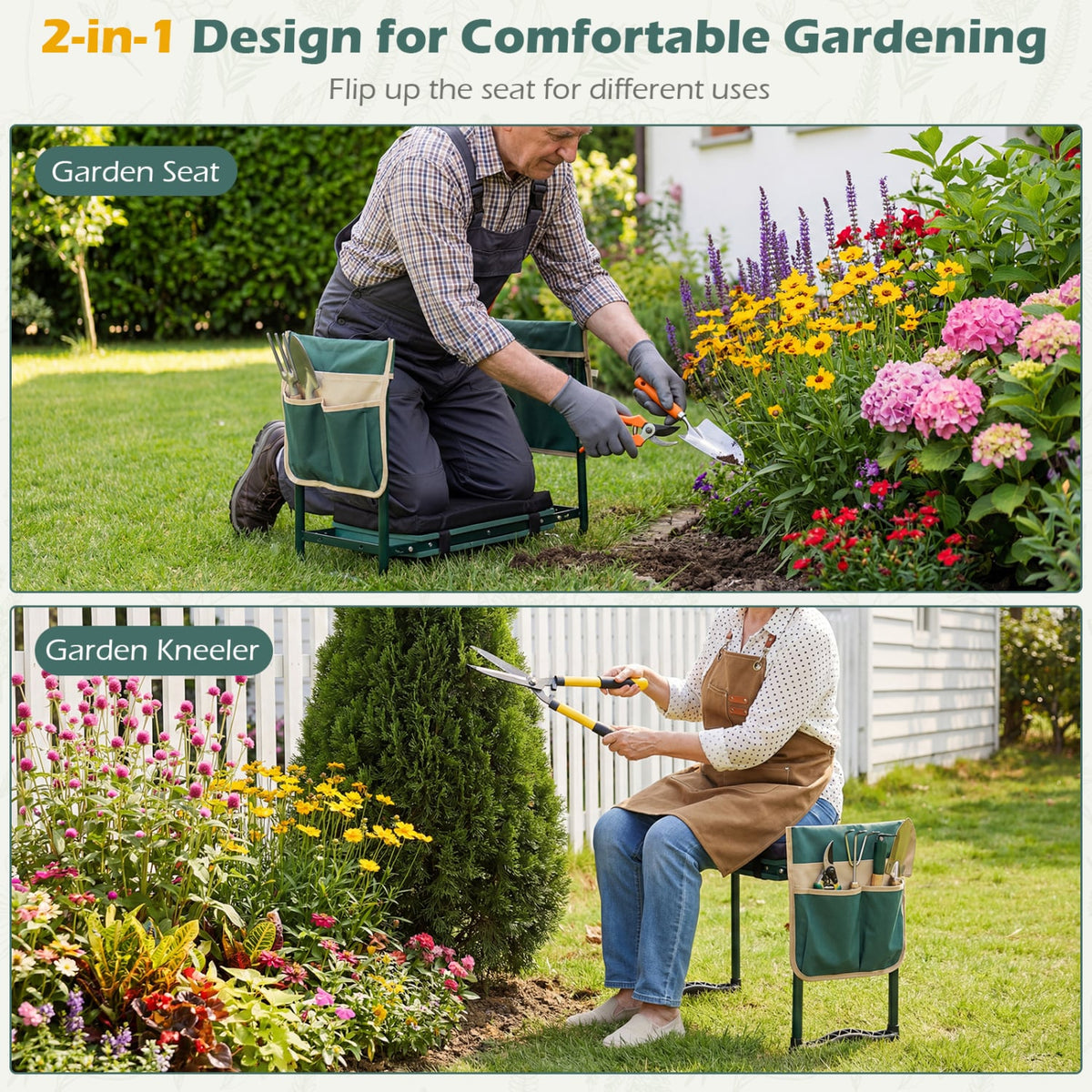 Foldable Garden Kneeler and Seat for Seniors Gardeners-Green-Garden Tools-DECOROLALA