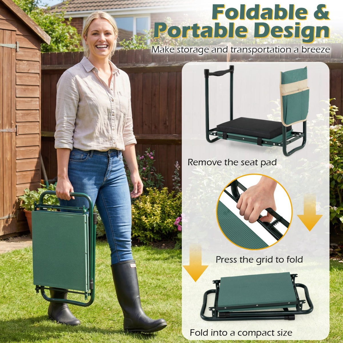 Foldable Garden Kneeler and Seat for Seniors Gardeners-Green-Garden Tools-DECOROLALA