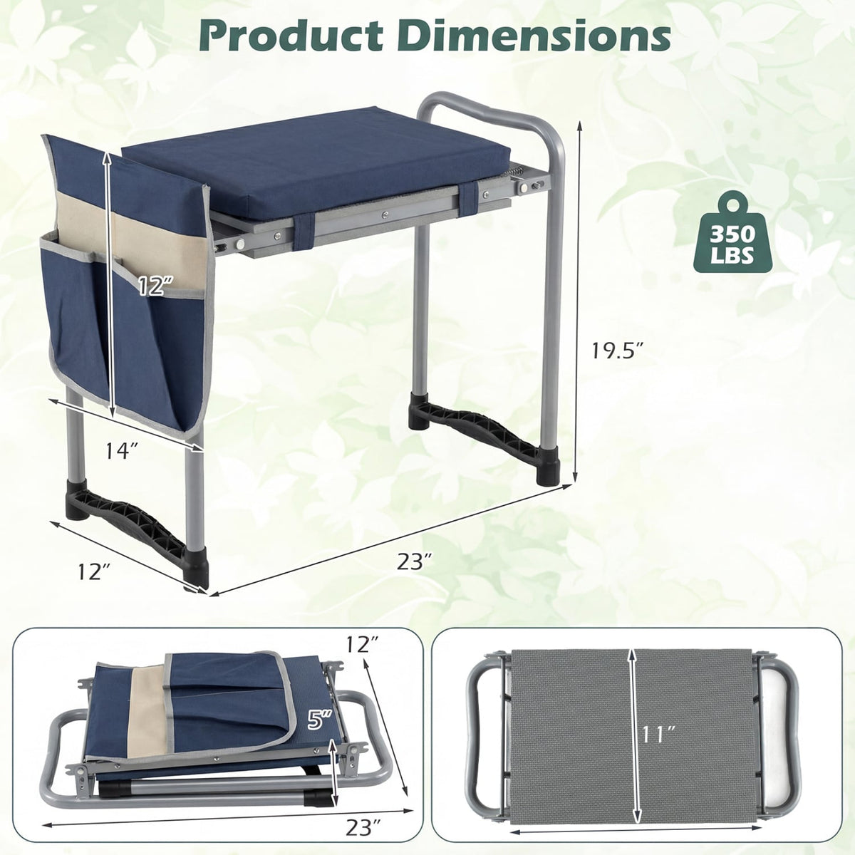 Foldable Garden Kneeler and Seat for Seniors Gardeners-Navy-Garden Tools-DECOROLALA