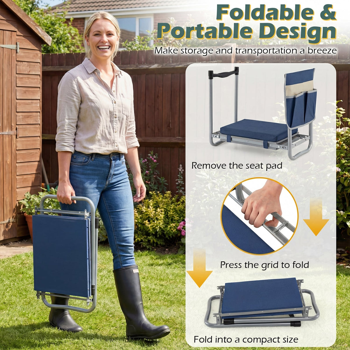 Foldable Garden Kneeler and Seat for Seniors Gardeners-Navy-Garden Tools-DECOROLALA