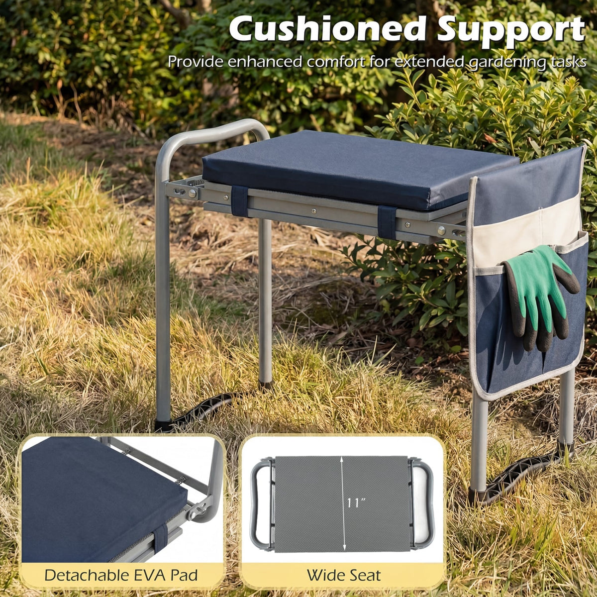 Foldable Garden Kneeler and Seat for Seniors Gardeners-Navy-Garden Tools-DECOROLALA
