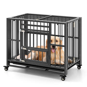 Foldable Heavy-Duty Metal Dog Cage Chew-proof Dog Crate with Lockable Universal Wheels-Dog Kennels-DECOROLALA