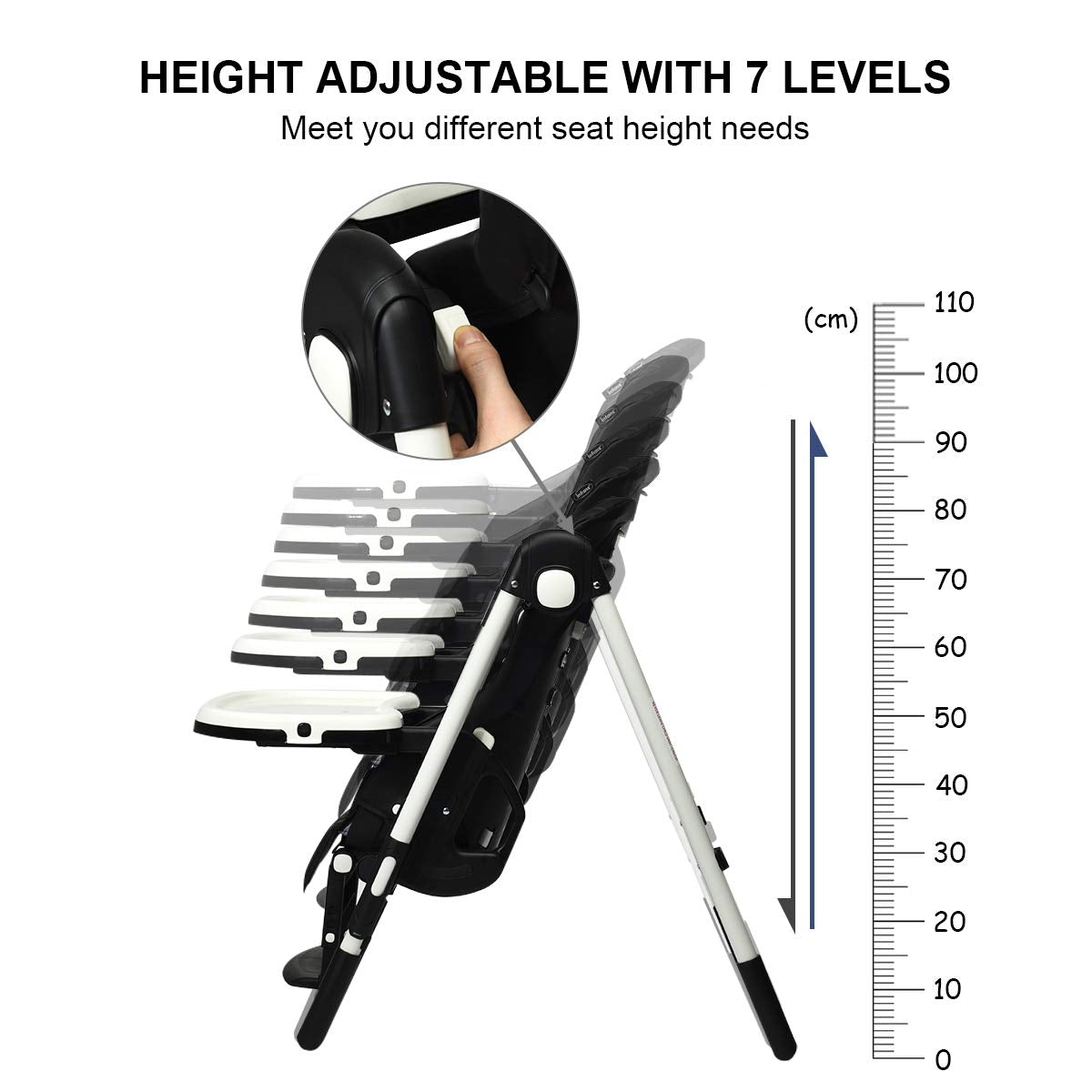 Foldable High chair with Multiple Adjustable Backrest-Black-High Chairs-DECOROLALA