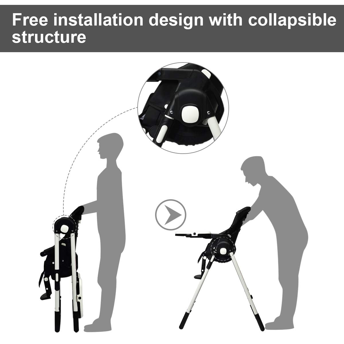 Foldable High chair with Multiple Adjustable Backrest-Black-High Chairs-DECOROLALA