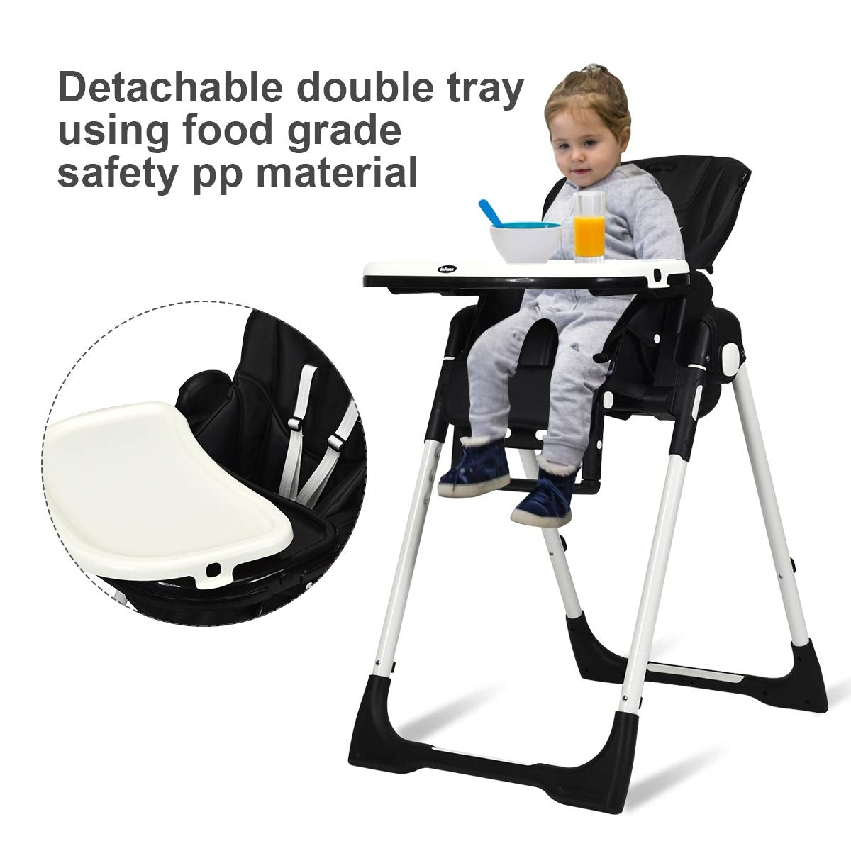 Foldable High chair with Multiple Adjustable Backrest-Black-High Chairs-DECOROLALA