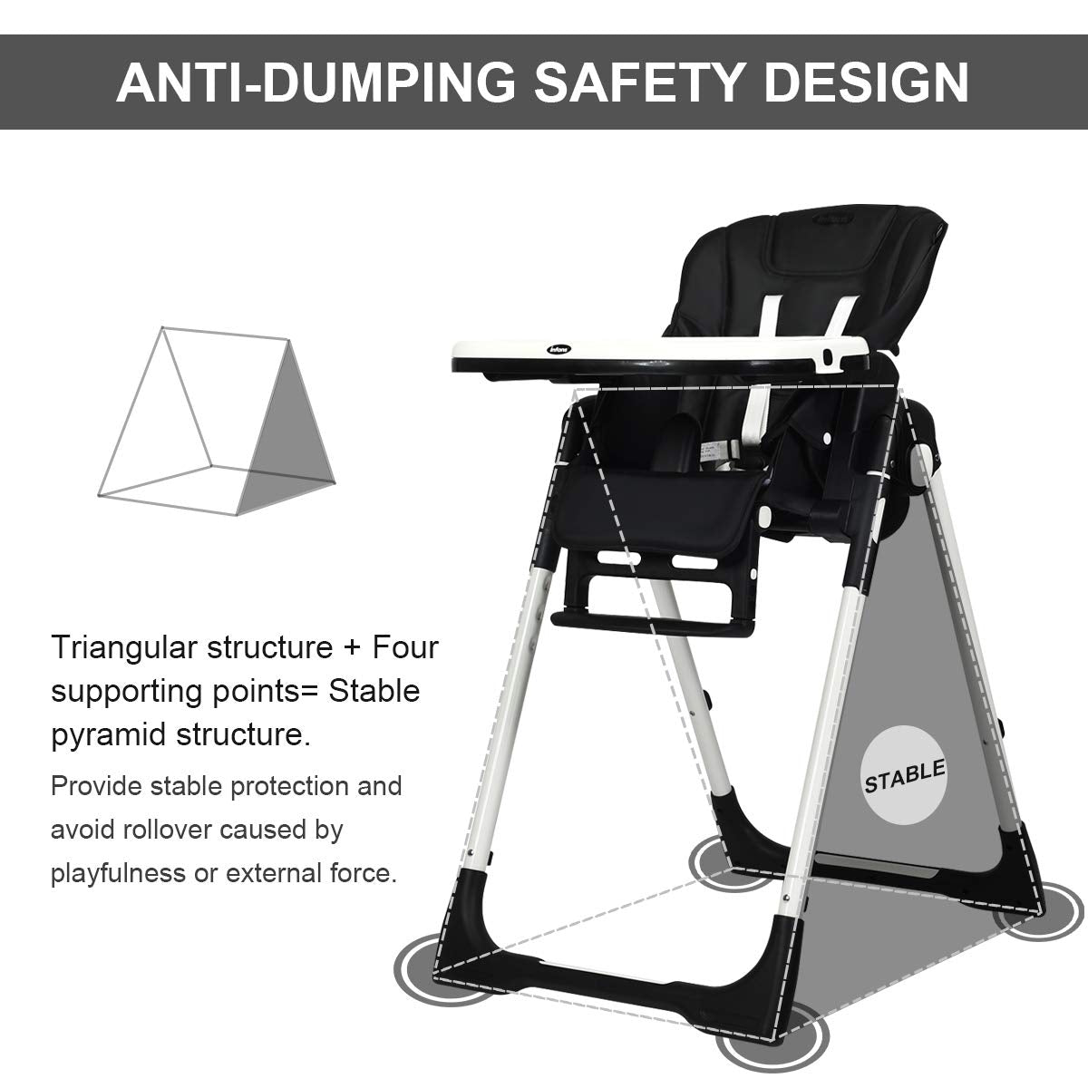 Foldable High chair with Multiple Adjustable Backrest-Black-High Chairs-DECOROLALA