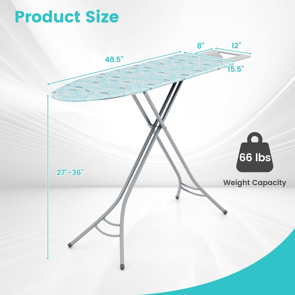 Foldable Ironing Board with Iron Rest, Adjustable Height - Turquoise-Dryers-DECOROLALA