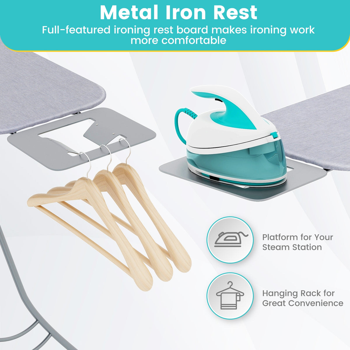 Foldable Ironing Board with Iron Rest, Adjustable Height - Gray-Dryers-DECOROLALA