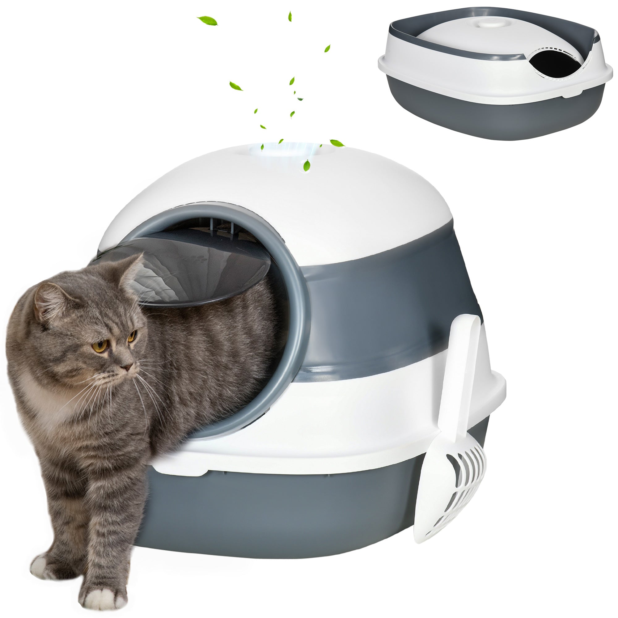 Foldable Large Enclosed Cat Litter Box with Lid - White/Grey-Cats-DECOROLALA