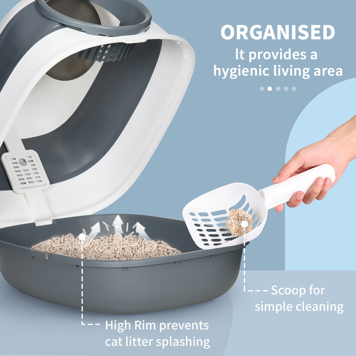 Foldable Large Enclosed Cat Litter Box with Lid - White/Grey-Cats-DECOROLALA