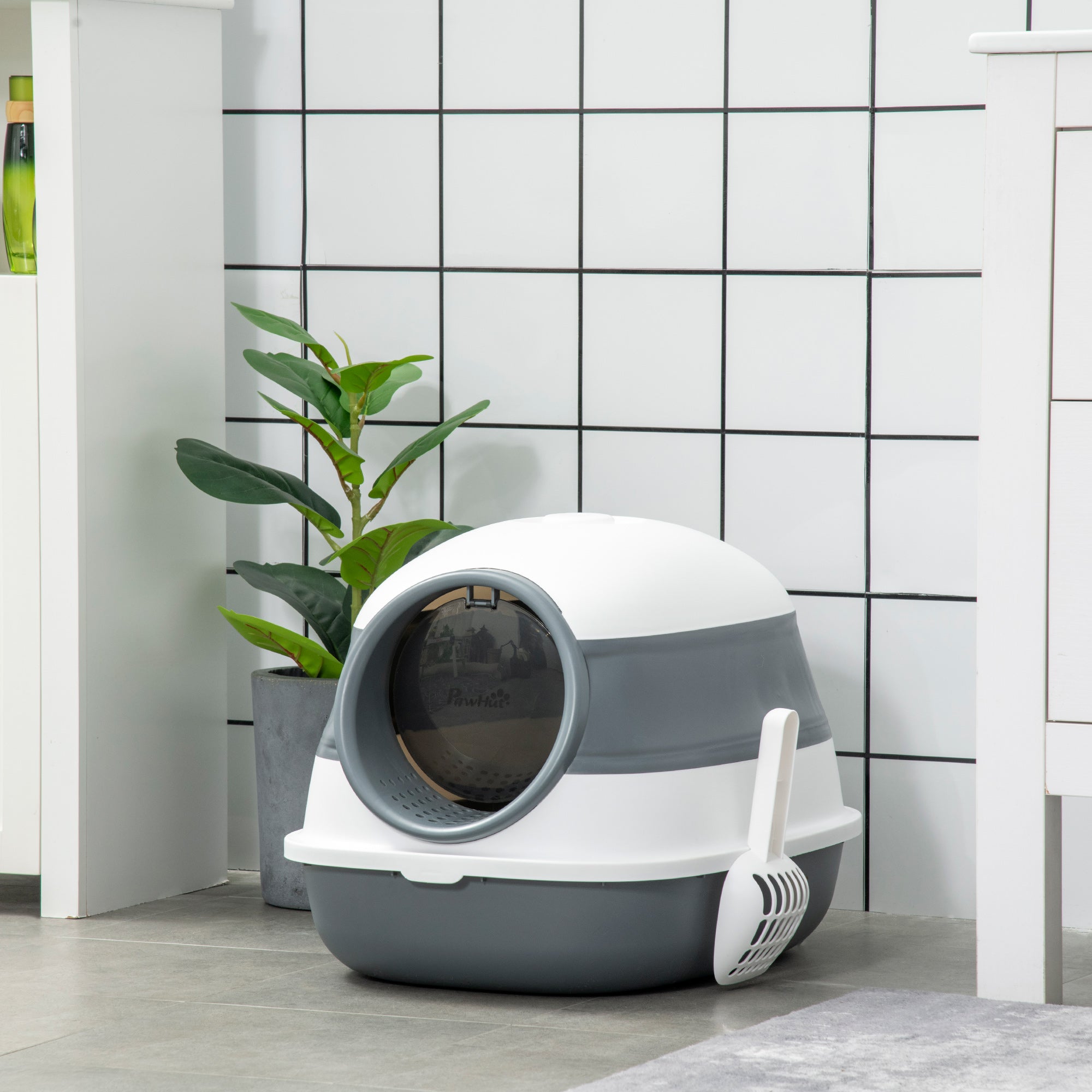 Foldable Large Enclosed Cat Litter Box with Lid - White/Grey-Cats-DECOROLALA