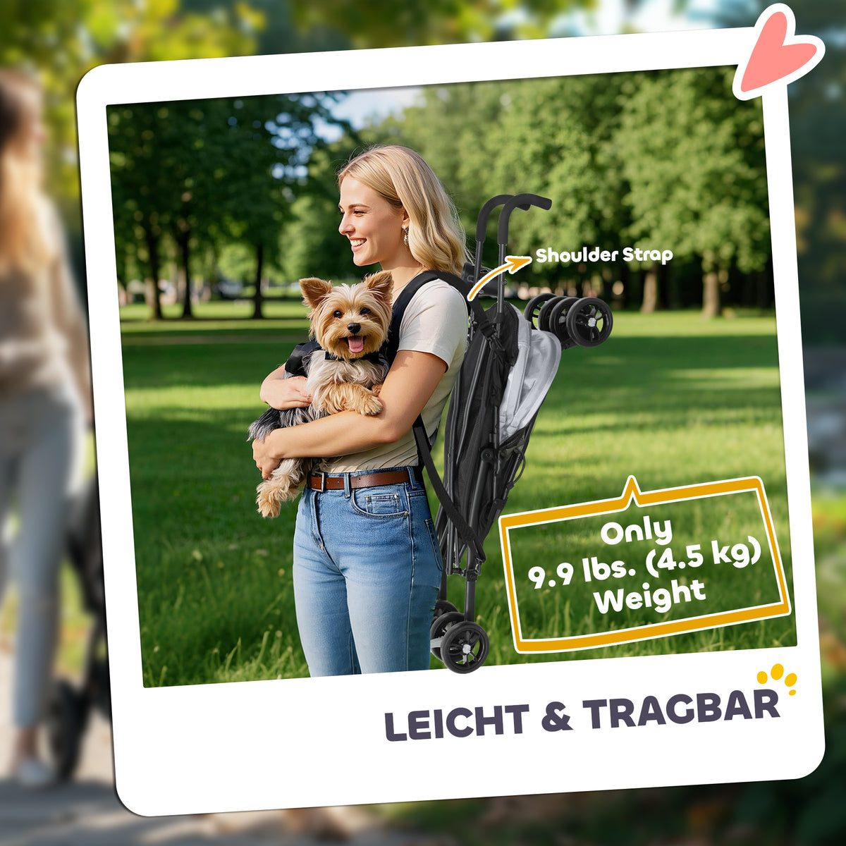 Foldable Lightweight Dog Stroller with Shoulder Strap - Light Grey-Dogs-DECOROLALA