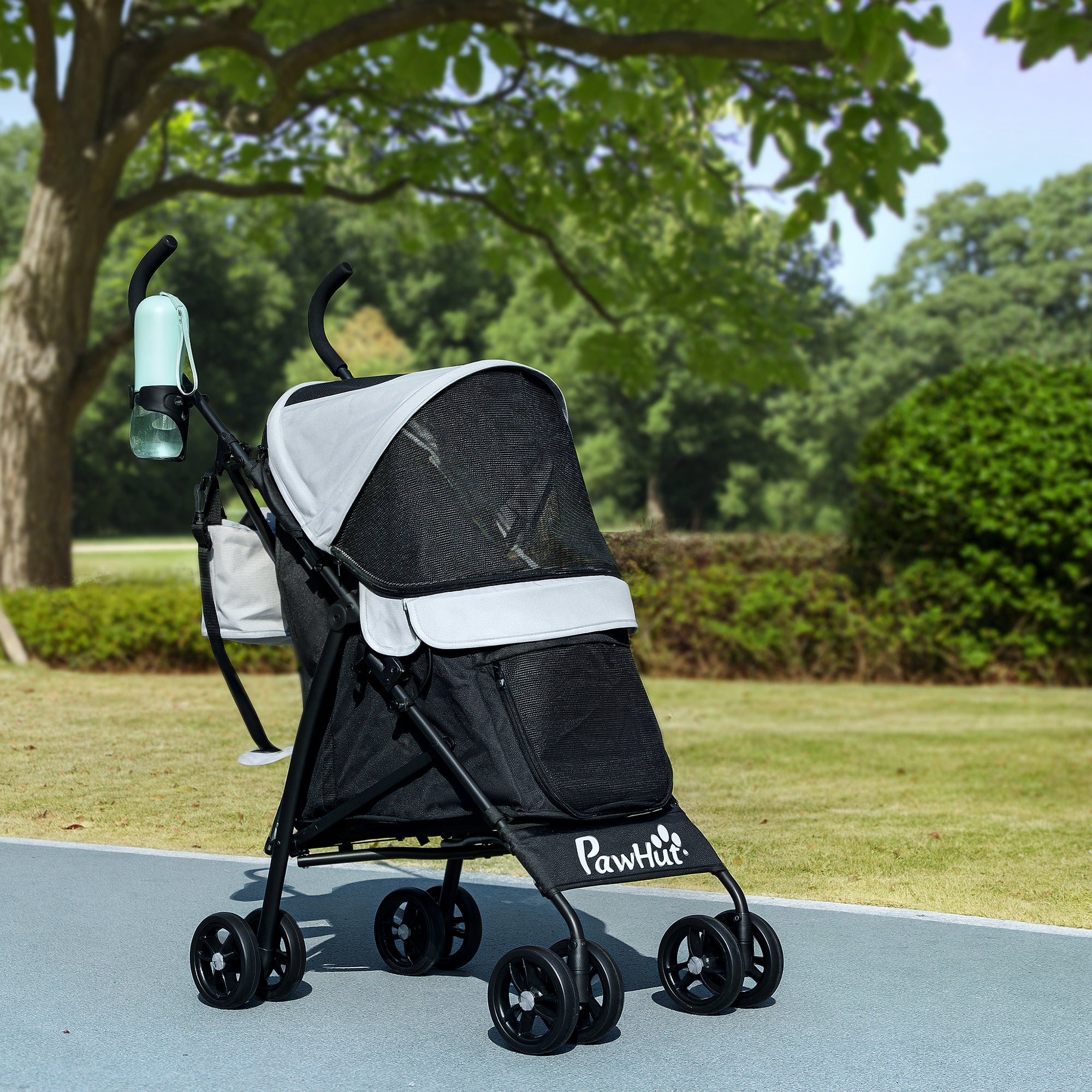 Foldable Lightweight Dog Stroller with Shoulder Strap - Light Grey-Dogs-DECOROLALA