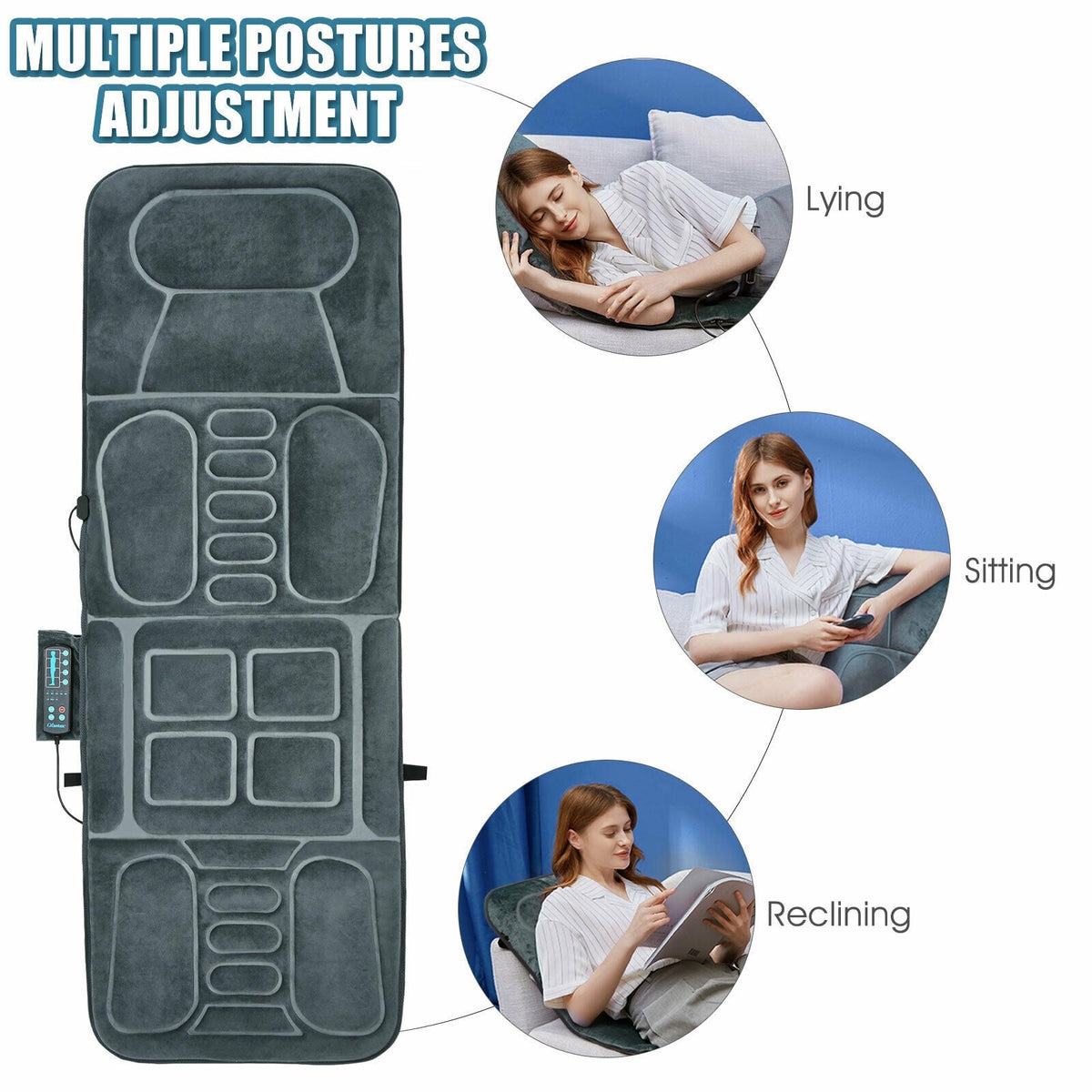 Foldable Massage Mat with Heat and 10 Vibration Motors-Back Massager-DECOROLALA