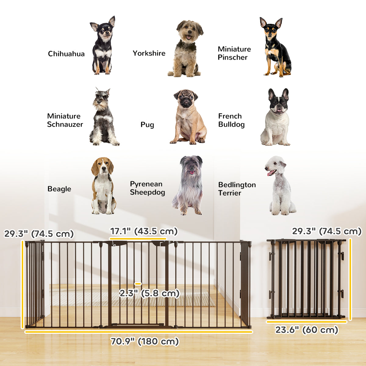 Foldable Metal Dog Playpen and Safety Gate - Black 118" L-Dogs-DECOROLALA