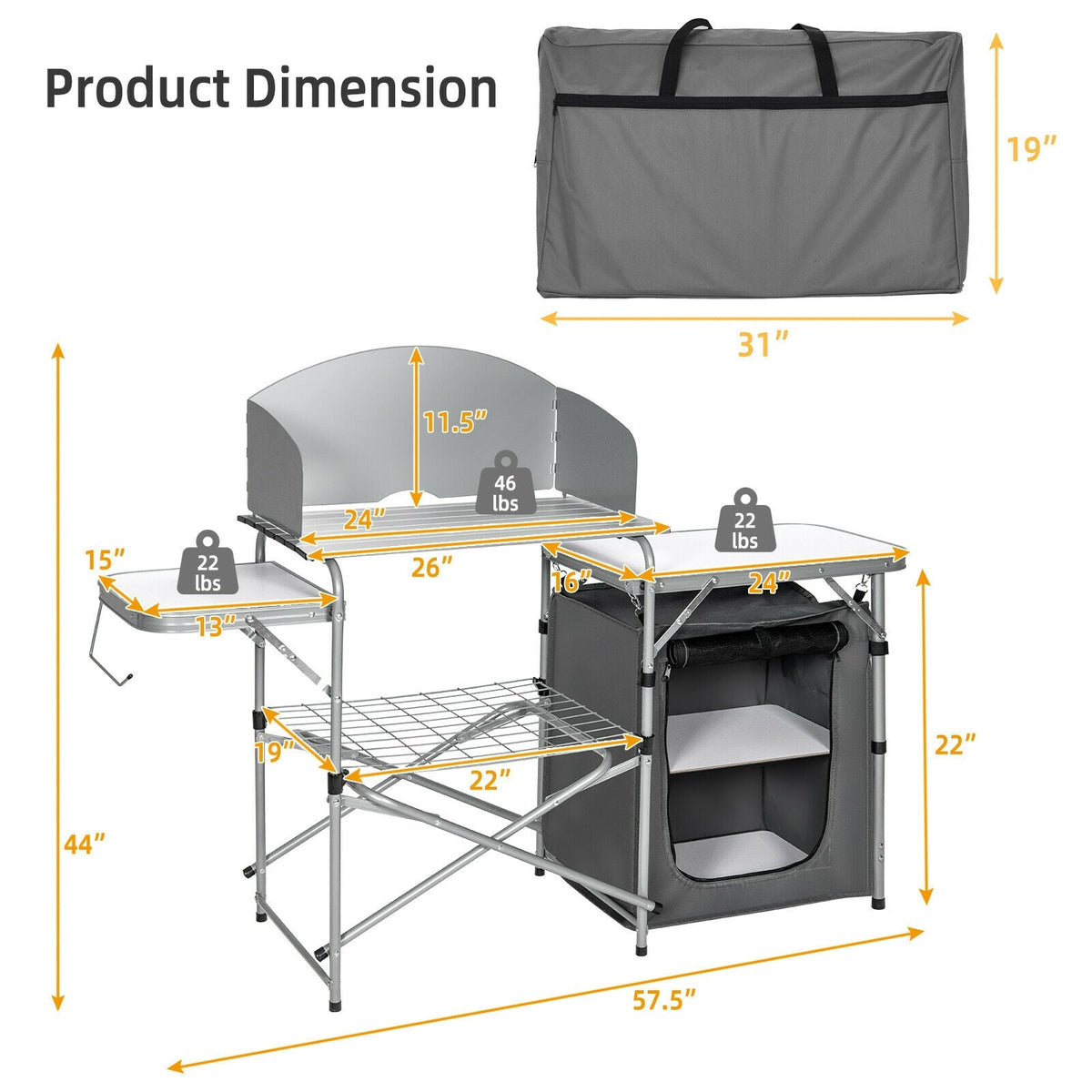 Foldable Outdoor BBQ Portable Grilling Table With Windscreen Bag-Gray-Camping Furniture-DECOROLALA