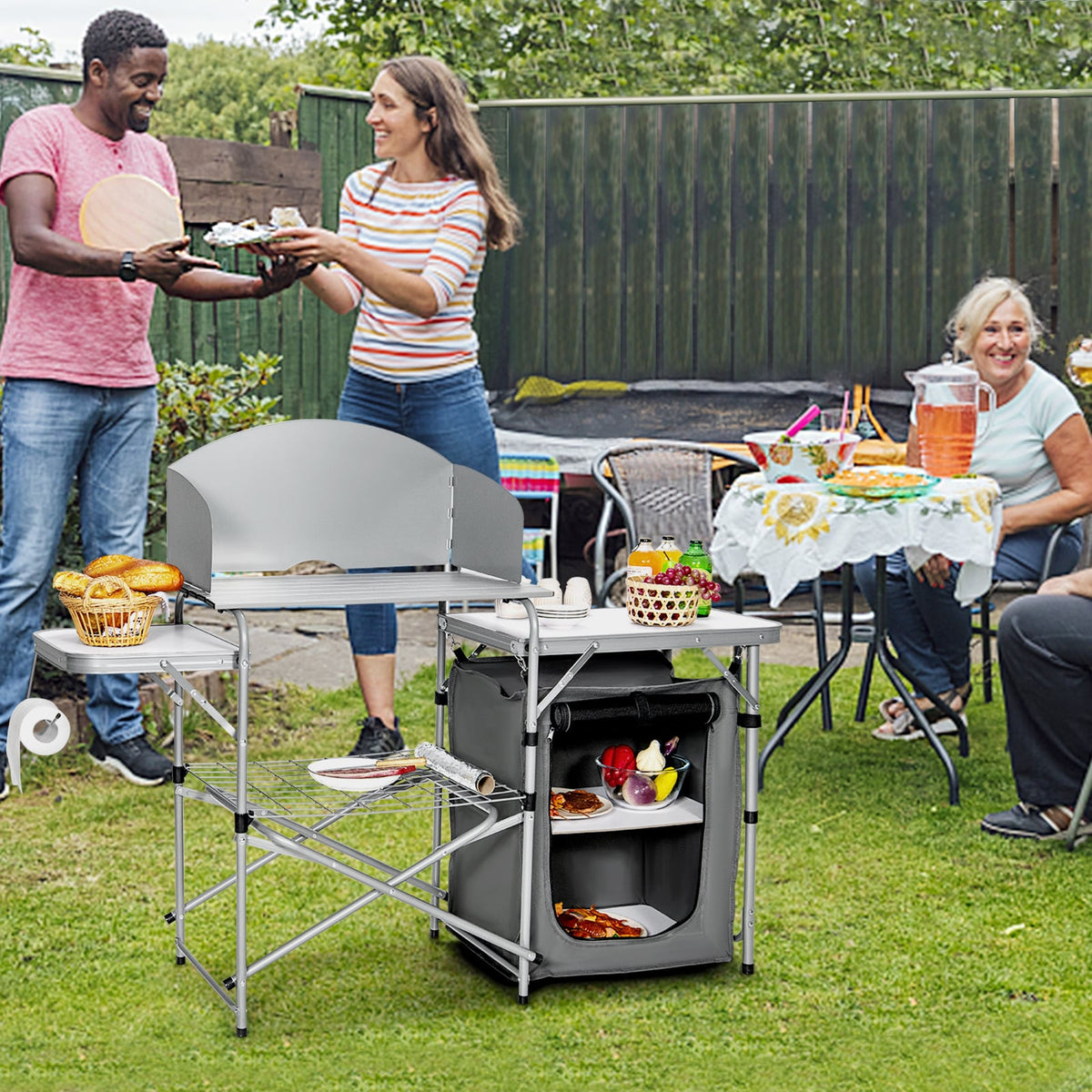 Foldable Outdoor BBQ Portable Grilling Table With Windscreen Bag-Gray-Camping Furniture-DECOROLALA