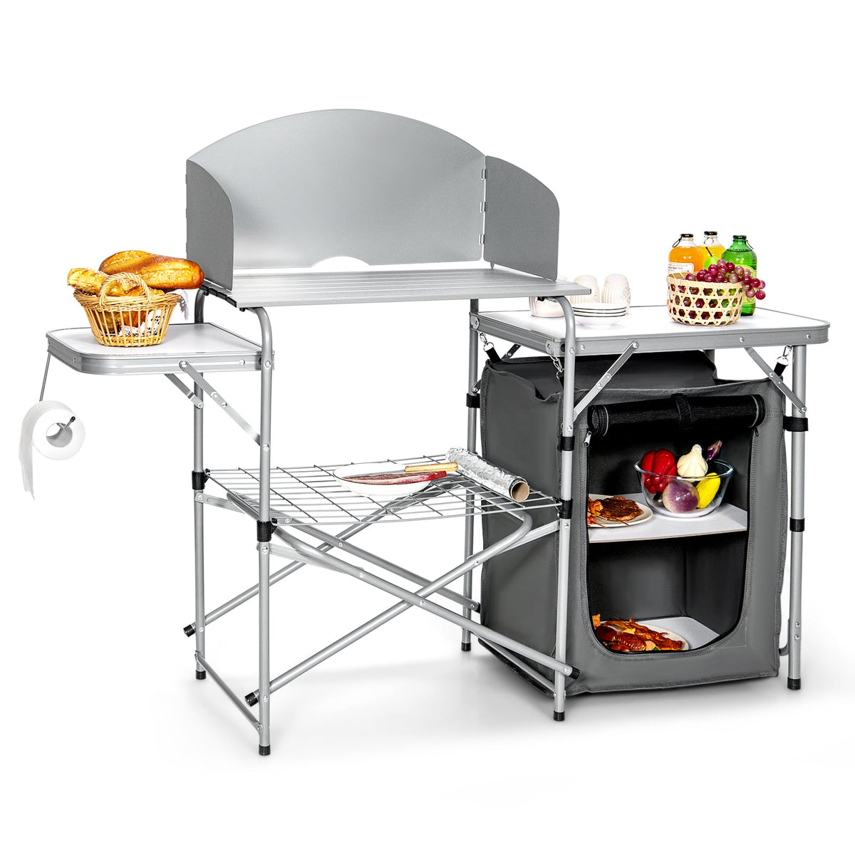 Foldable Outdoor BBQ Portable Grilling Table With Windscreen Bag-Gray-Camping Furniture-DECOROLALA