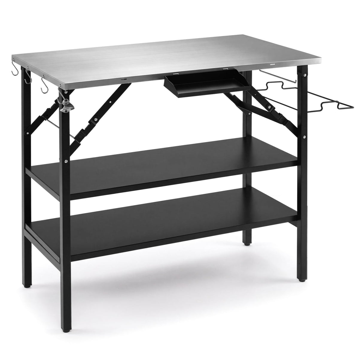 Foldable Outdoor Cook Station with Removable Shelves & Trash Bag Holder for Camping-Black-Outdoor Grills-DECOROLALA