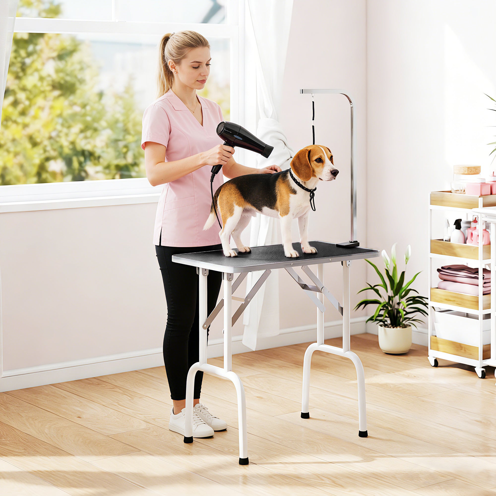 Foldable Pet Grooming Table - Black Non-Slip with Adjustable Arm-Dogs-DECOROLALA