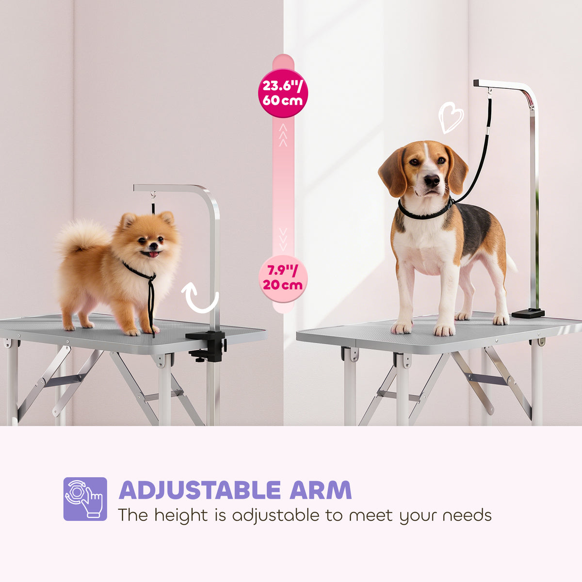 Foldable Pet Grooming Table - Grey 32" Non-slip with Adjustable Arm-Dogs-DECOROLALA