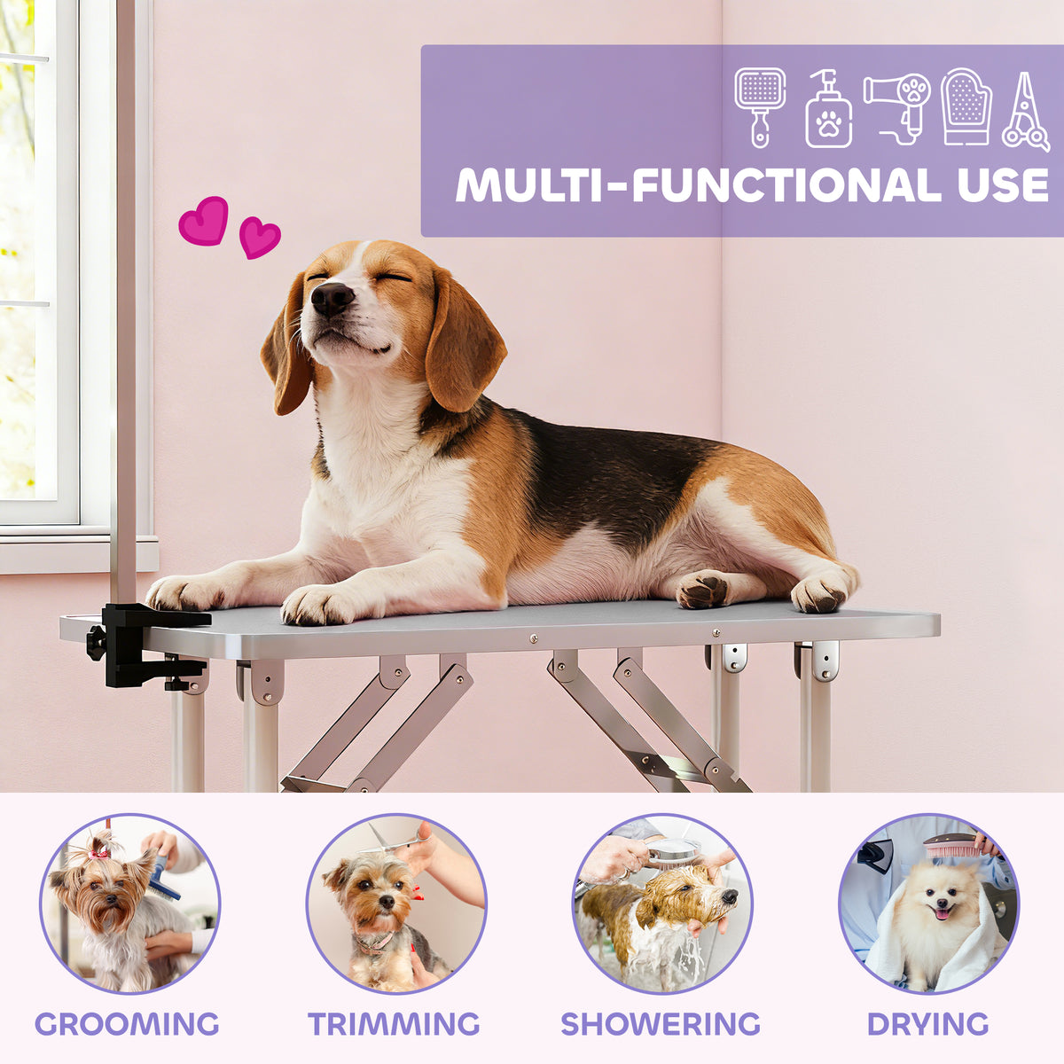 Foldable Pet Grooming Table - Grey 32" Non-slip with Adjustable Arm-Dogs-DECOROLALA