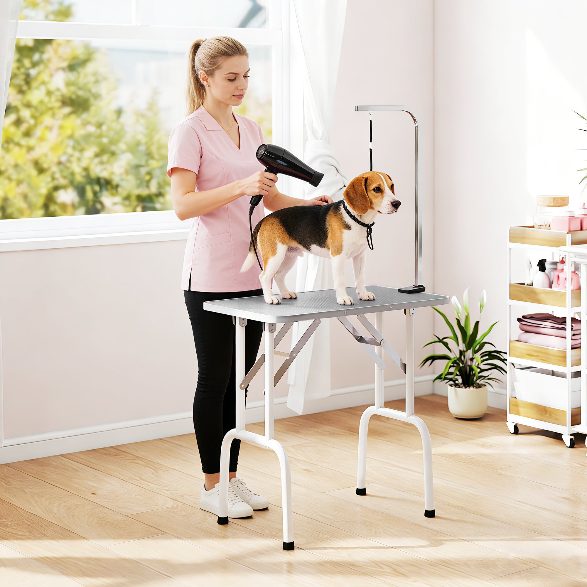 Foldable Pet Grooming Table - Grey 32" Non-slip with Adjustable Arm-Dogs-DECOROLALA