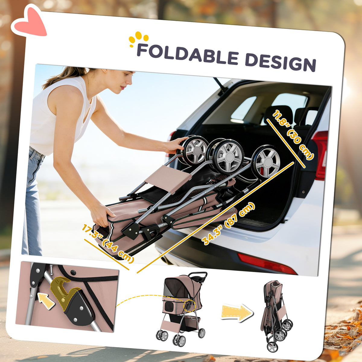 Foldable Pet Stroller for Dogs & Cats - Coffee, 22 lbs Capacity-Dogs-DECOROLALA