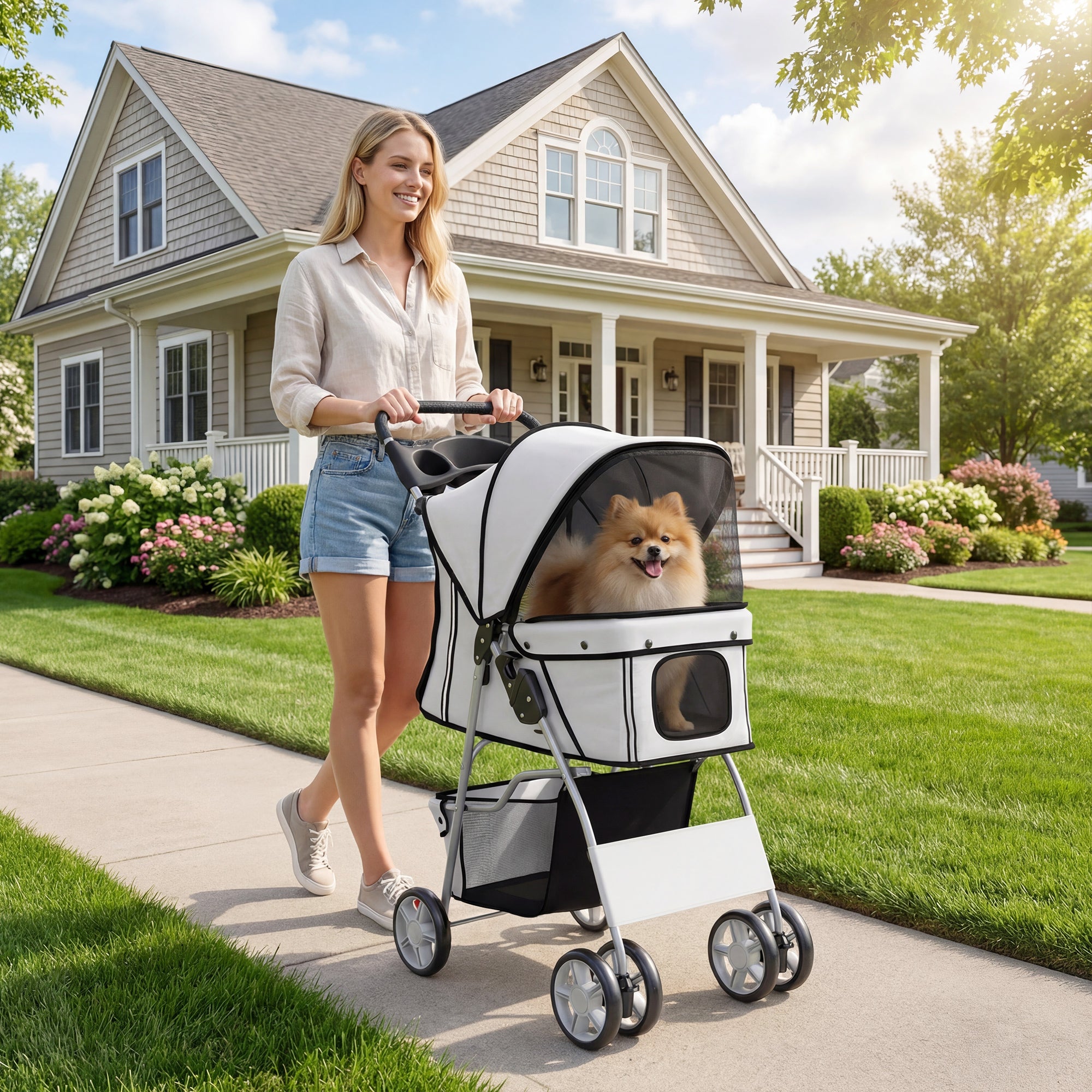 Foldable Pet Stroller for Dogs & Cats - Grey 22 lbs. Capacity-Dogs-DECOROLALA