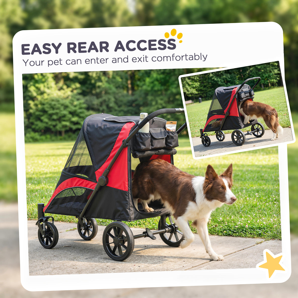 Foldable Pet Stroller for Medium Dogs - Black 55lbs Capacity-Dogs-DECOROLALA