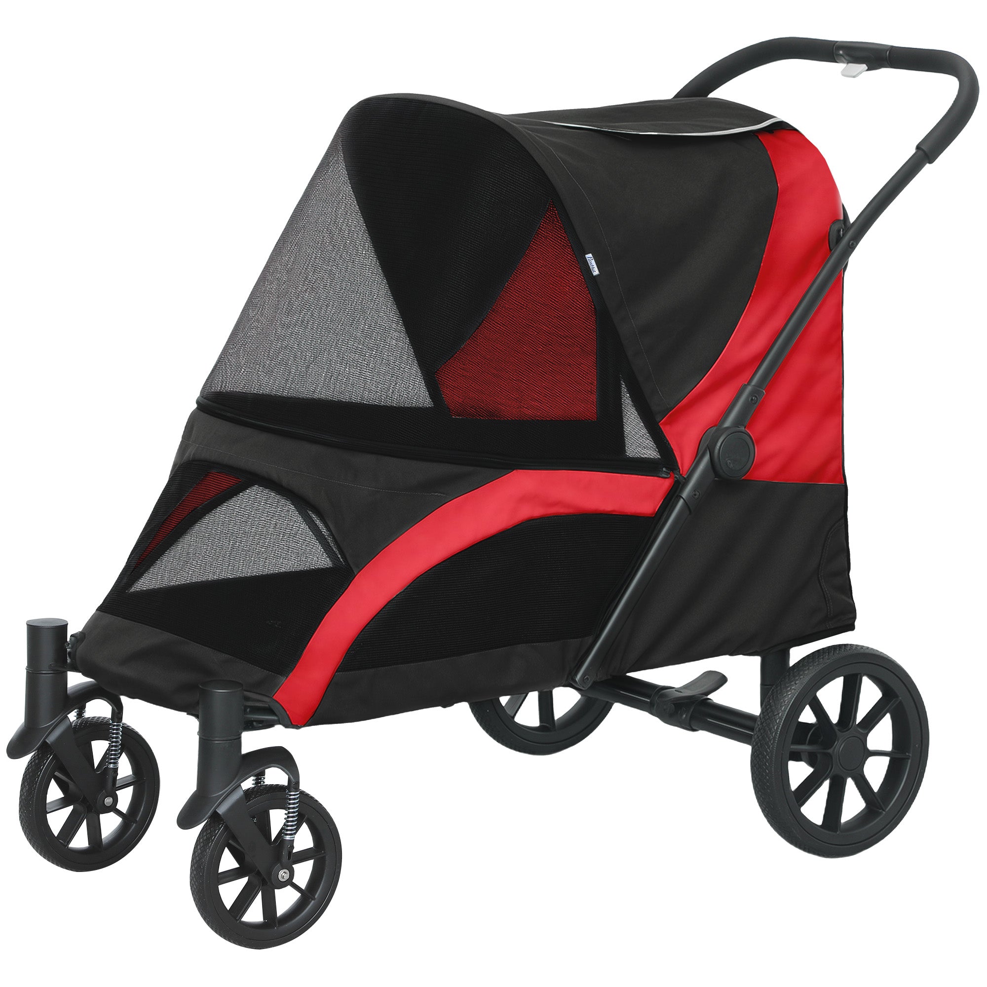 Foldable Pet Stroller for Medium Dogs with Four Big Wheels, Shock-Absorbing Frame, Safety Leashes, Brakes, Black-Dogs-DECOROLALA