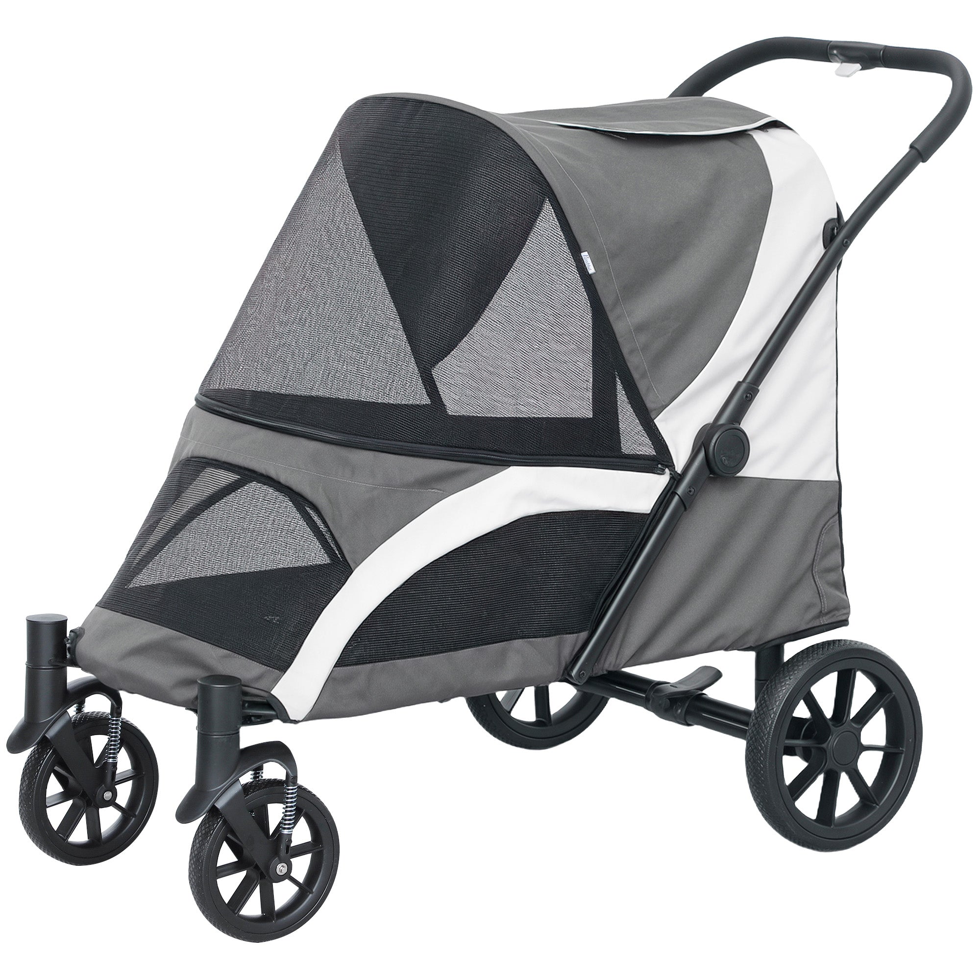 Foldable Pet Stroller for Medium Dogs with Four Big Wheels, Shock-Absorbing Frame, Safety Leashes, Brakes, Dark Grey-Dogs-DECOROLALA