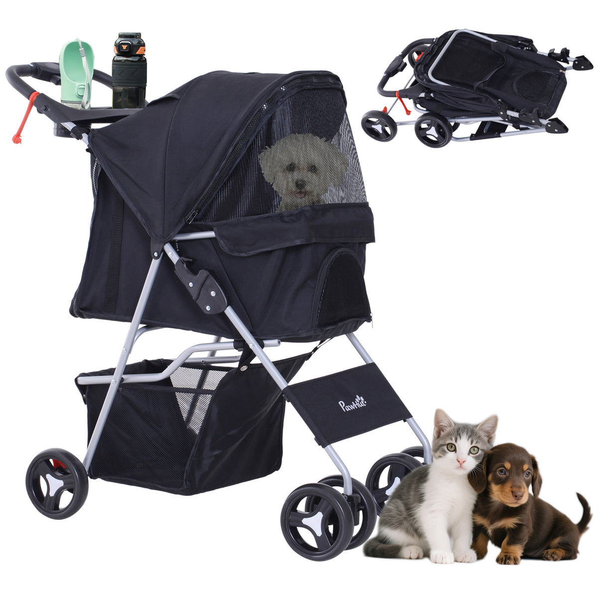 Foldable Pet Stroller for Small Dogs and Cats - Black-Dog Supplies-DECOROLALA
