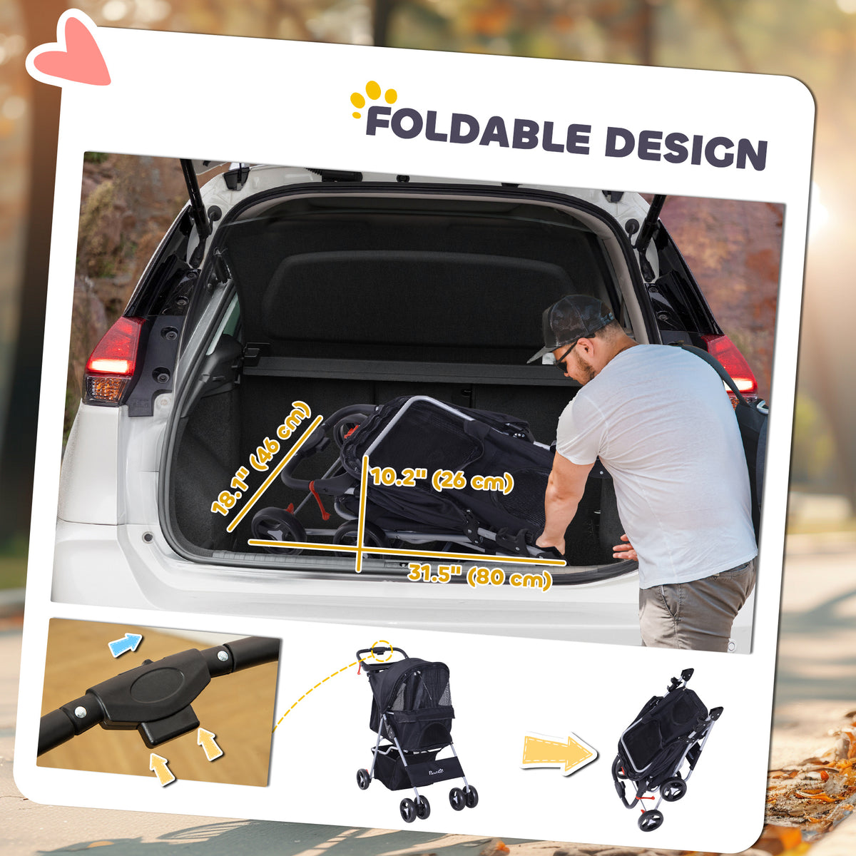 Foldable Pet Stroller for Small Dogs and Cats - Black-Dogs-DECOROLALA