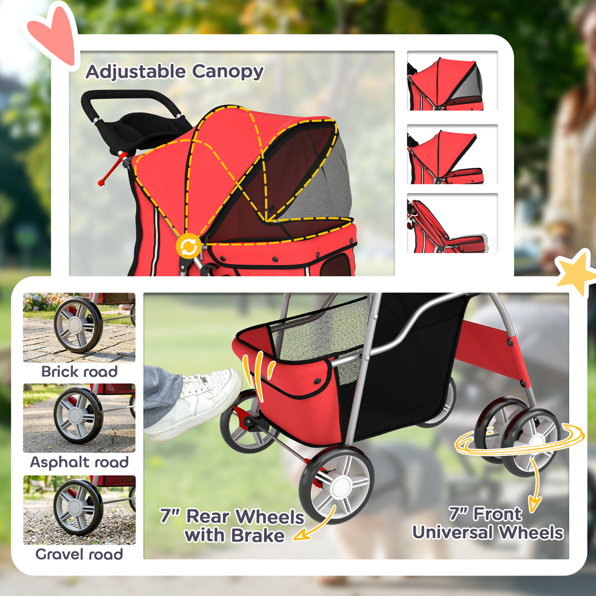 Foldable Pet Stroller for Small Dogs and Cats - Red 22lbs Capacity-Dogs-DECOROLALA