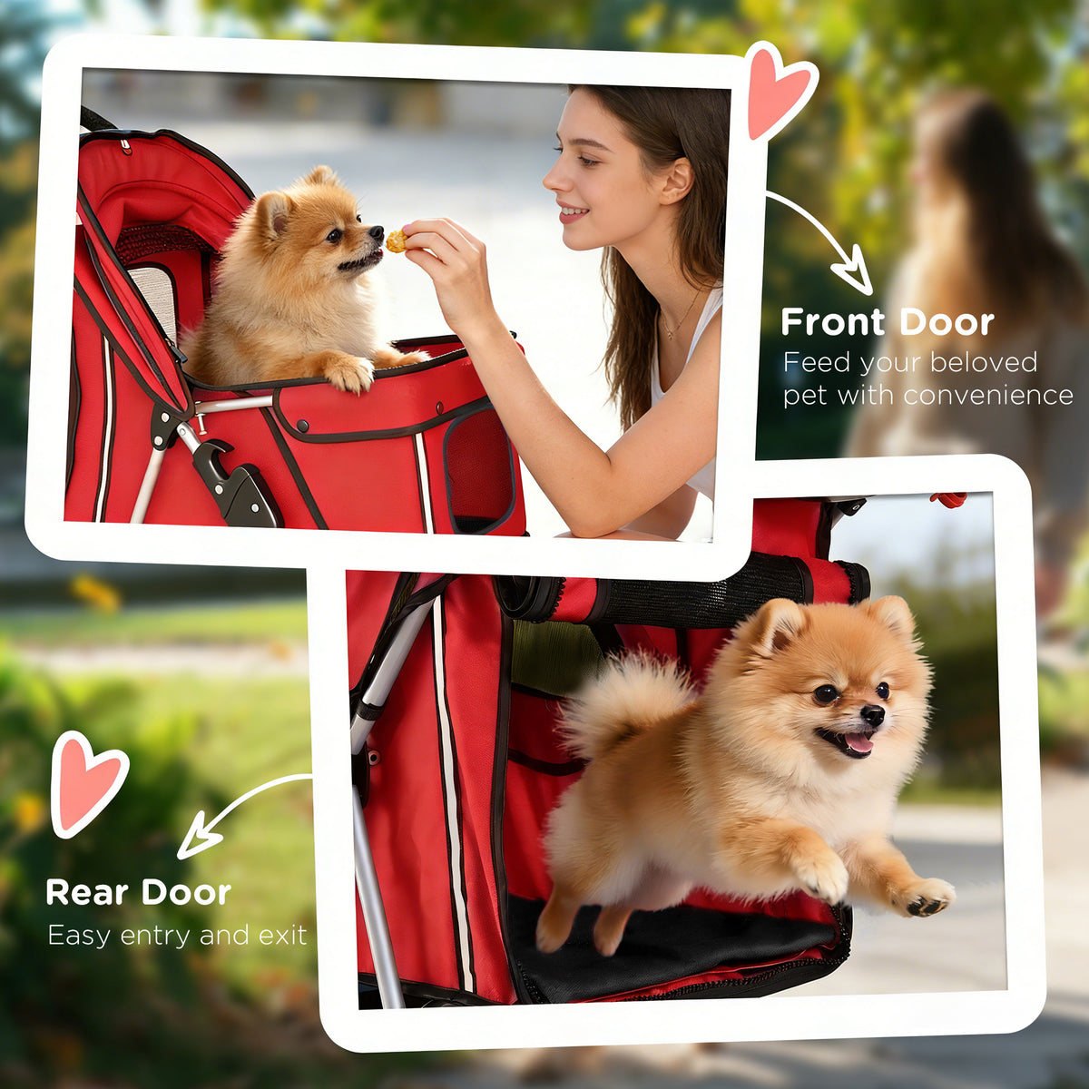 Foldable Pet Stroller for Small Dogs and Cats - Red 22lbs Capacity-Dogs-DECOROLALA