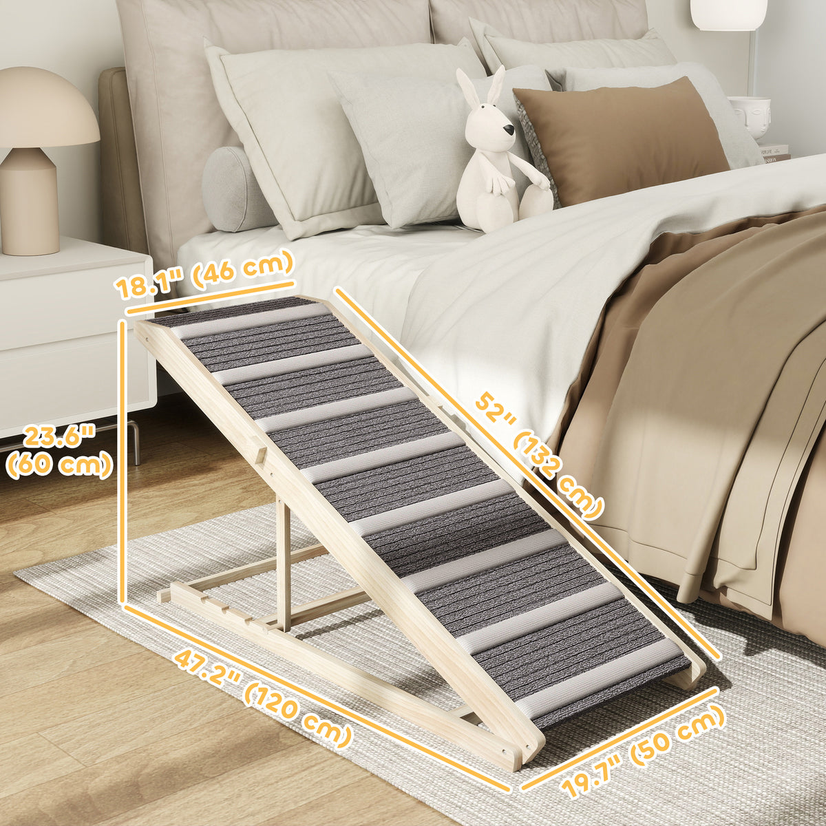 Foldable Pine Wood Dog Ramp - Adjustable Height 16"-23.6" Natural-Dogs-DECOROLALA
