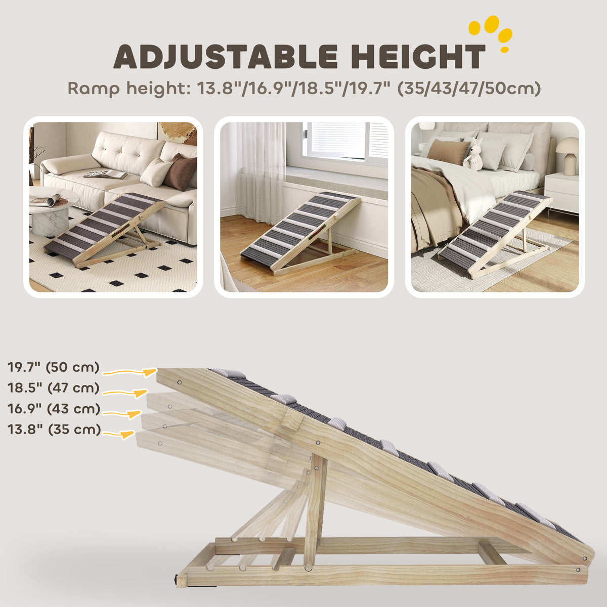 Foldable Pine Wood Dog Ramp - Adjustable Height Non-Slip Pet Ramp-Dogs-DECOROLALA