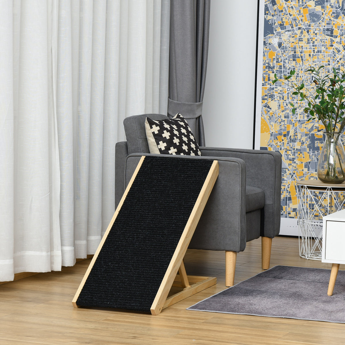Foldable Pine Wood Pet Ramp - Adjustable Height Non-Slip Black-Dog Supplies-DECOROLALA