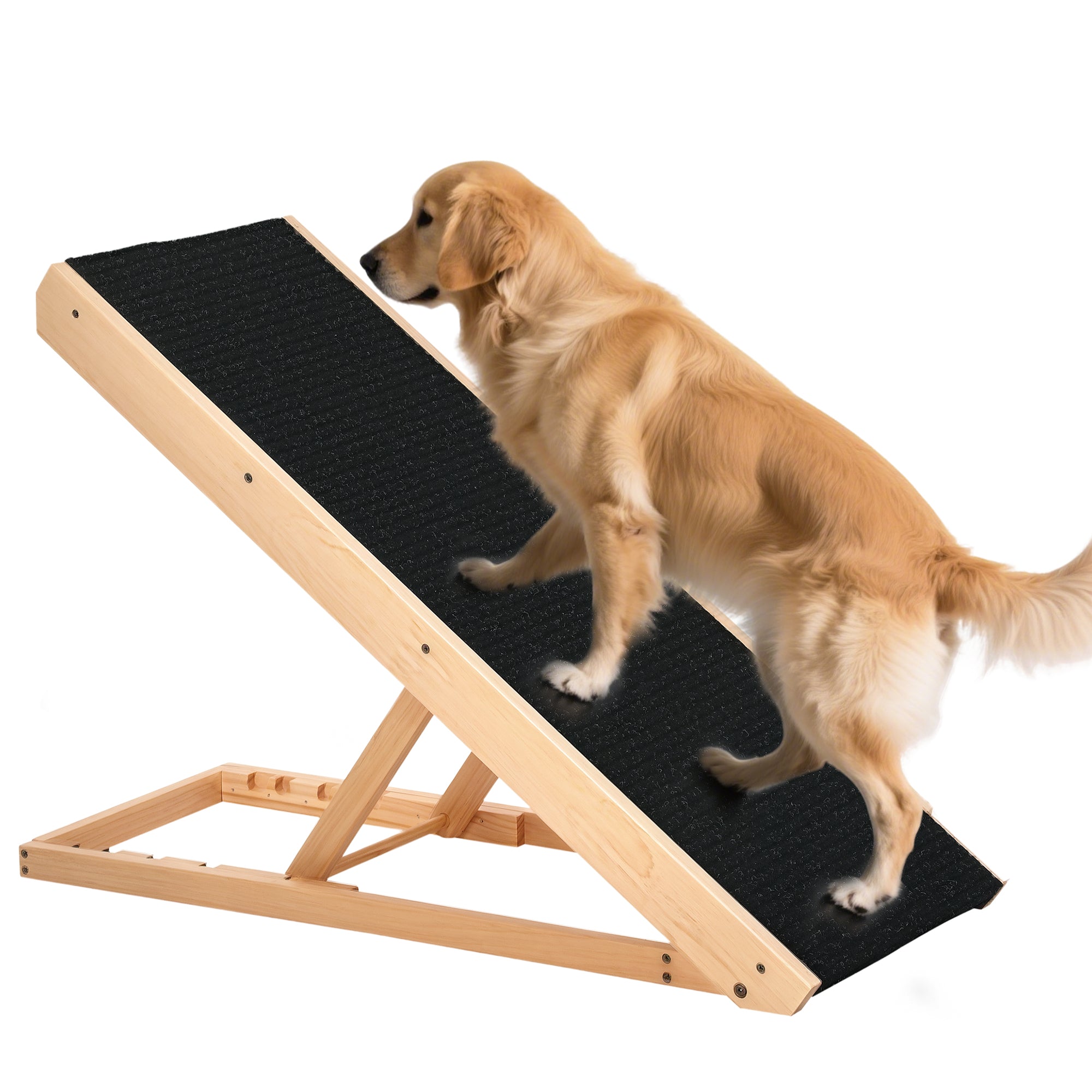 Foldable Pine Wood Pet Ramp - Adjustable Height Non-Slip Black-Dogs-DECOROLALA