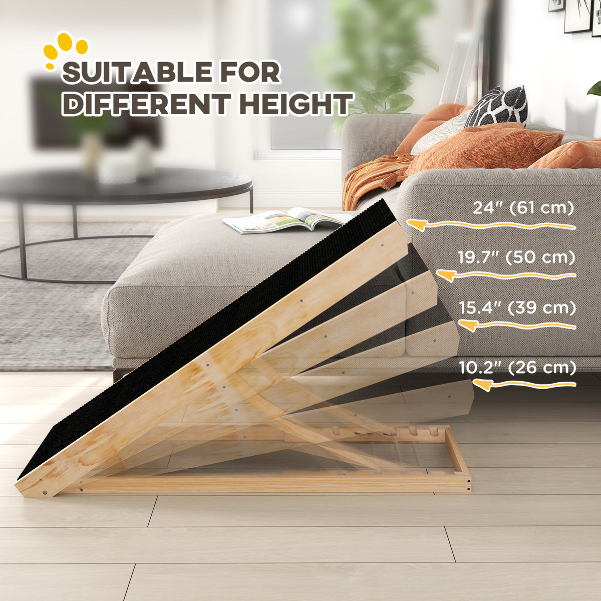 Foldable Pine Wood Pet Ramp - Adjustable Height Non-Slip Black-Dogs-DECOROLALA