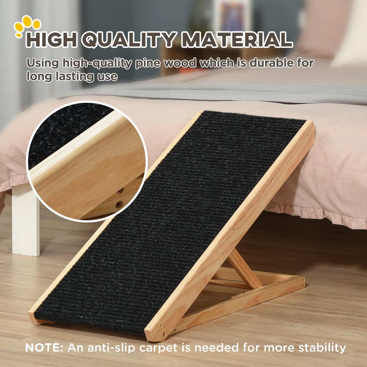 Foldable Pine Wood Pet Ramp - Adjustable Height Non-Slip Black-Dogs-DECOROLALA