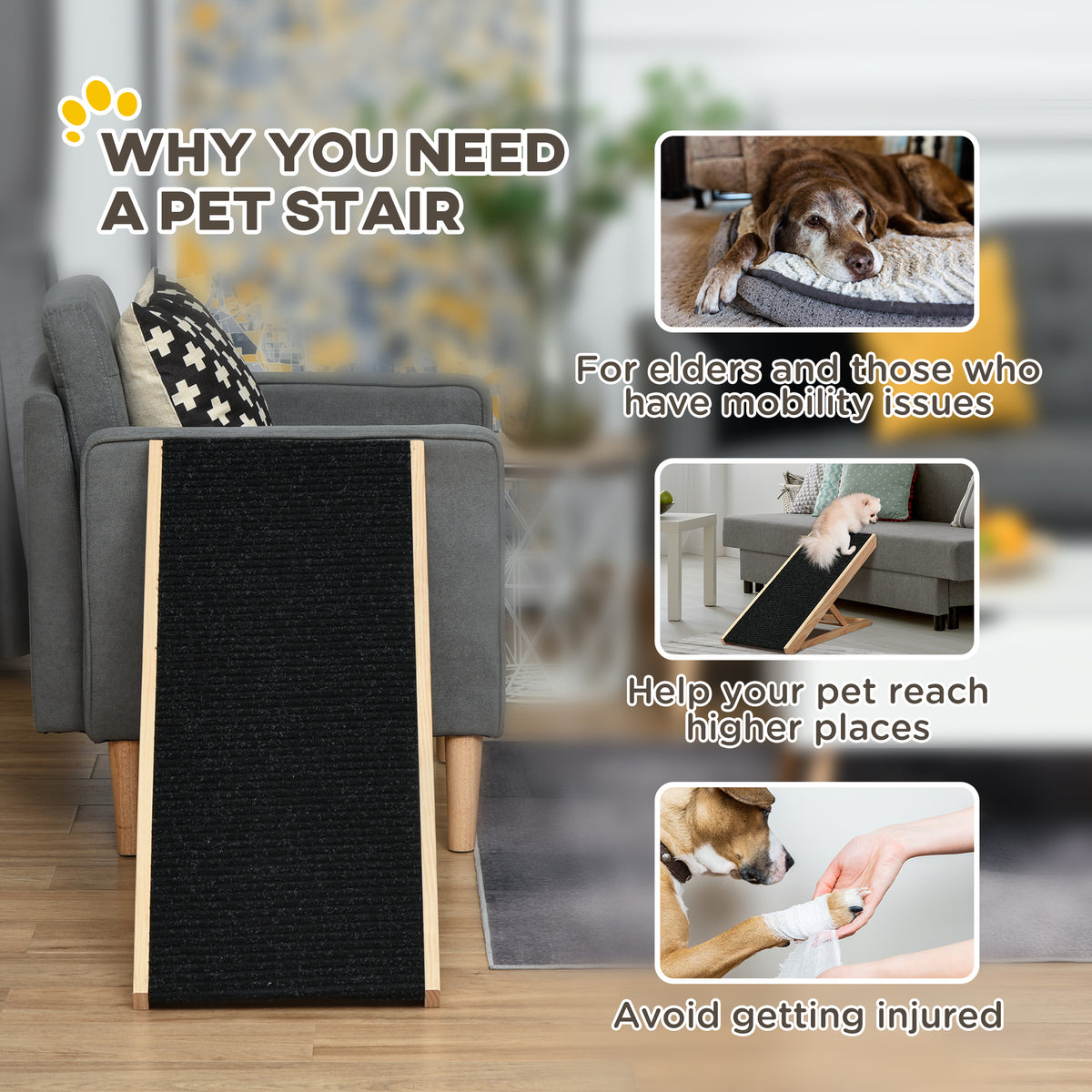 Foldable Pine Wood Pet Ramp - Adjustable Height Non-Slip Black-Dogs-DECOROLALA