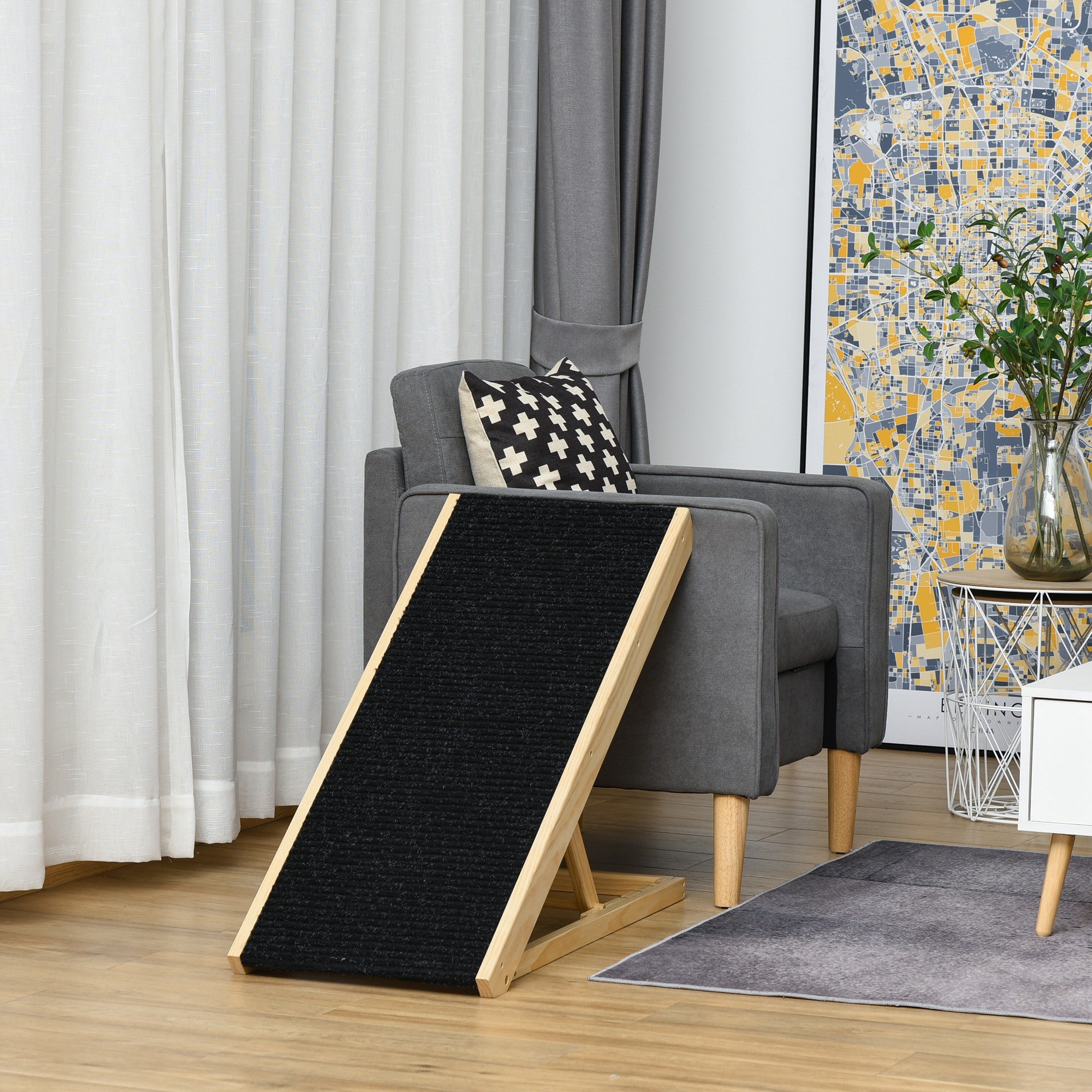 Foldable Pine Wood Pet Ramp - Adjustable Height Non-Slip Black-Dogs-DECOROLALA