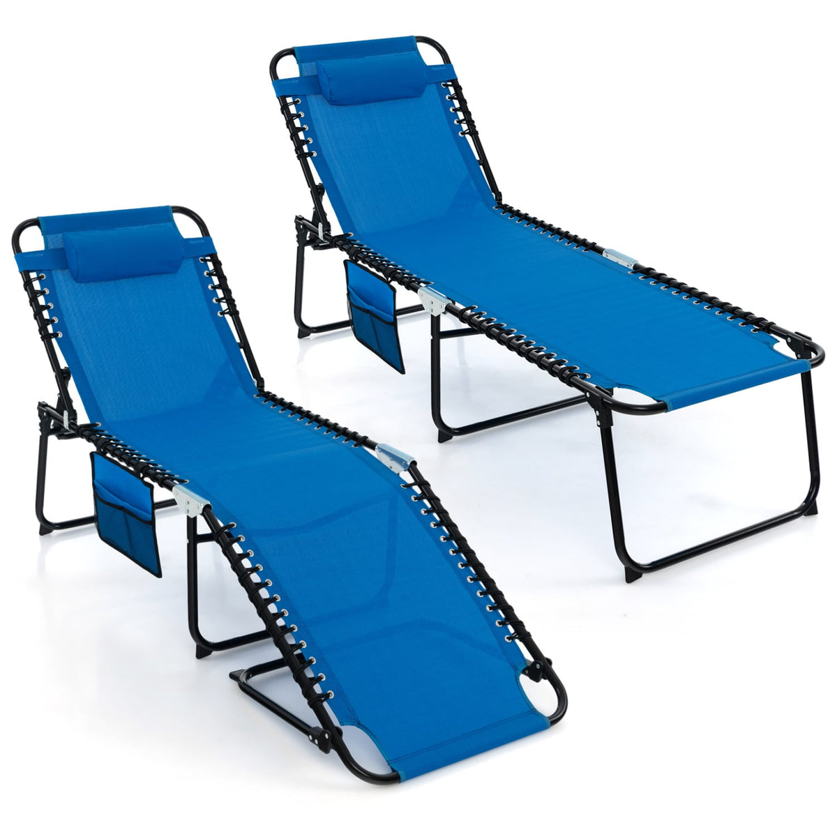 Foldable Recline Lounge Chair with Adjustable Backrest and Footrest-Blue-Outdoor Chaise Lounges-DECOROLALA