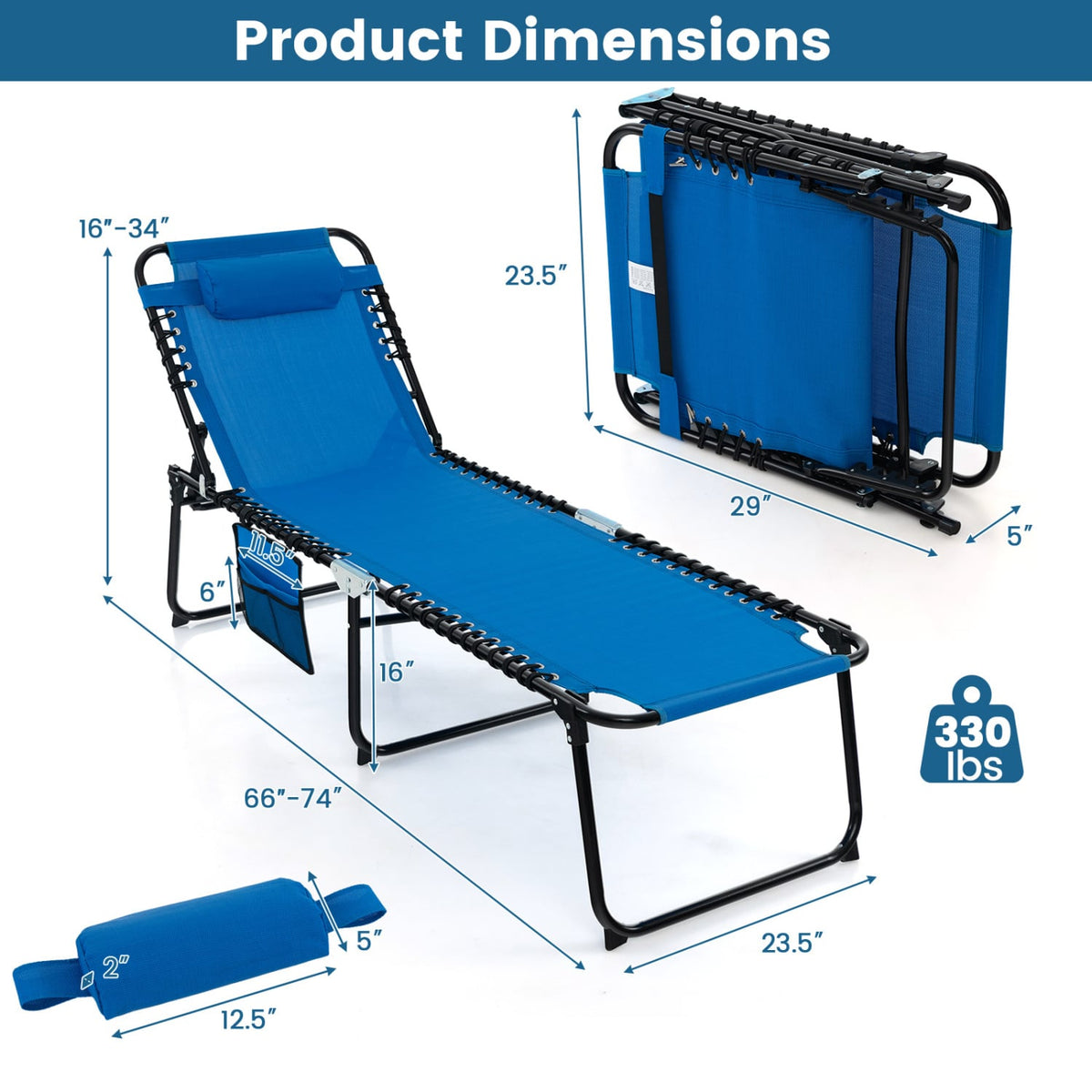 Foldable Recline Lounge Chair with Adjustable Backrest and Footrest-Blue-Outdoor Chaise Lounges-DECOROLALA