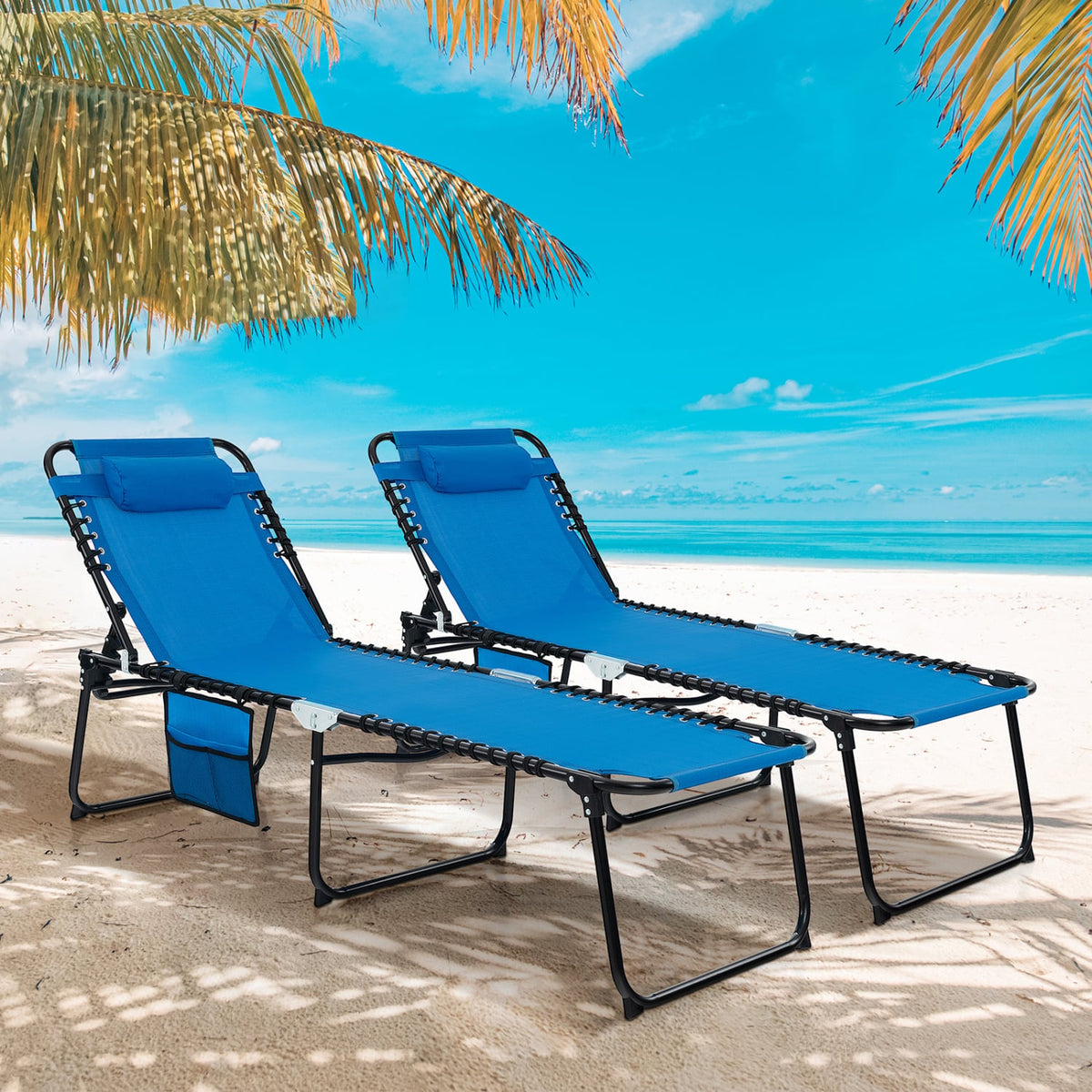 Foldable Recline Lounge Chair with Adjustable Backrest and Footrest-Blue-Outdoor Chaise Lounges-DECOROLALA