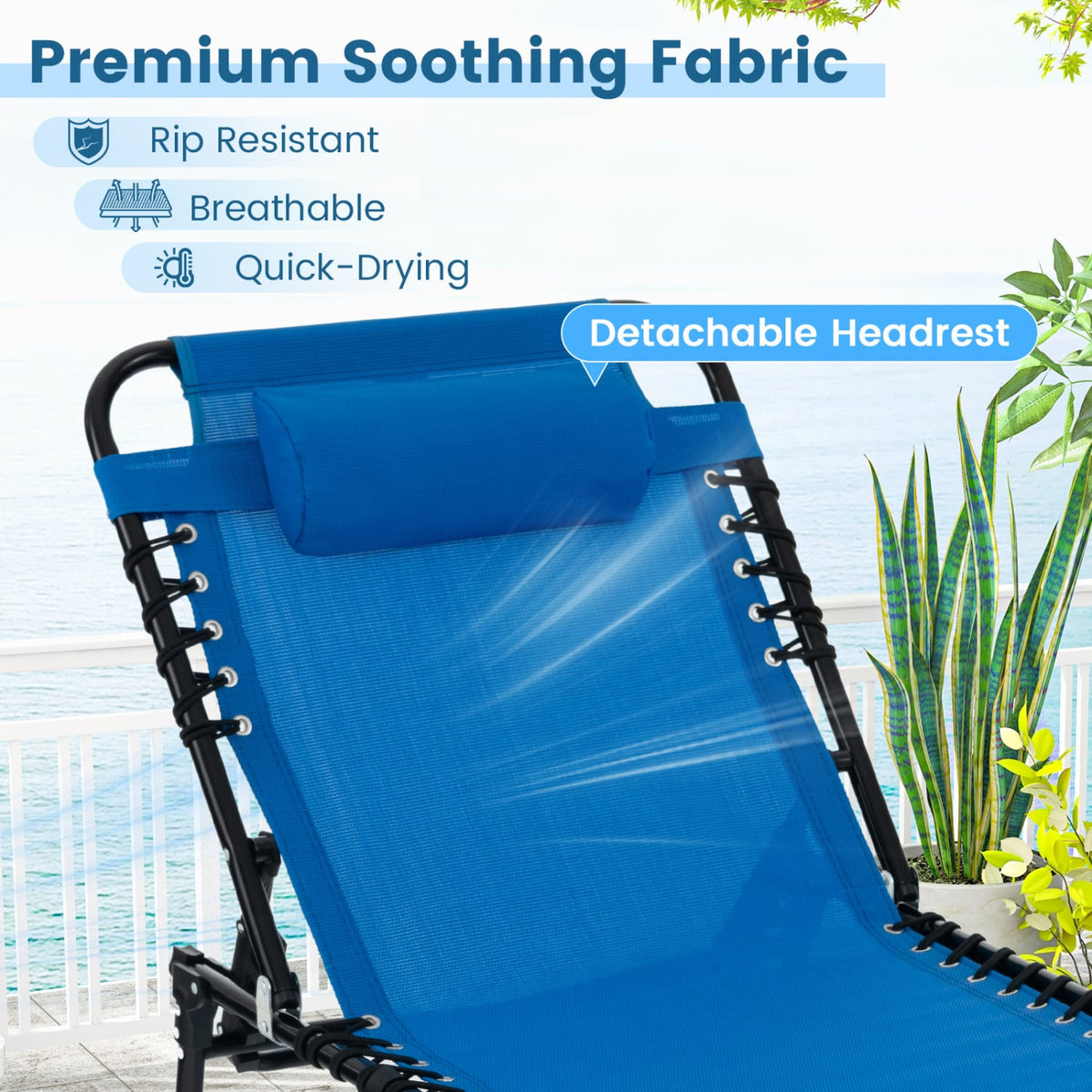 Foldable Recline Lounge Chair with Adjustable Backrest and Footrest-Blue-Outdoor Chaise Lounges-DECOROLALA